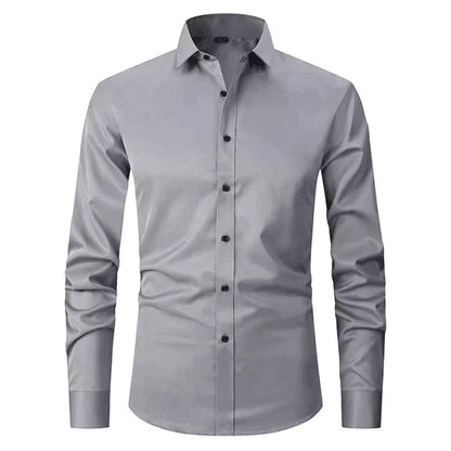 Camisa Hombre Vestir Algodón Elástica Manga Larga Corte Regular