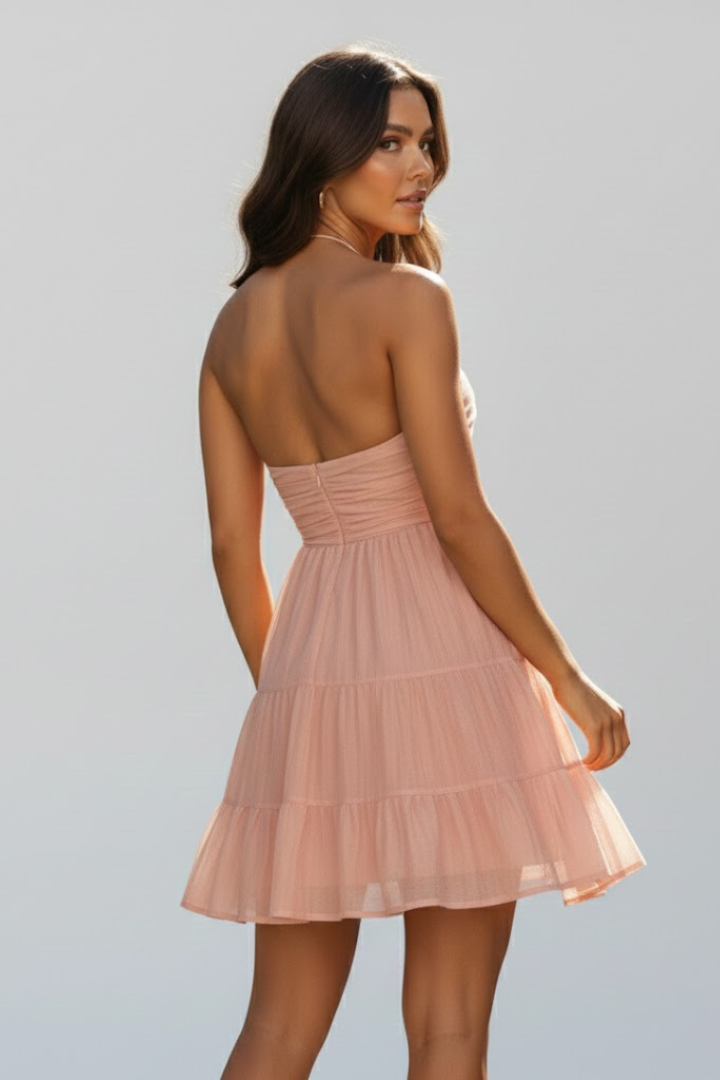 Vestido Mini Mujer Halter Falda de Volantes