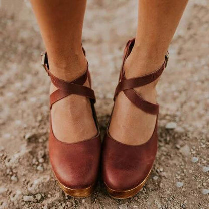 Zapatos Mujer Cuña Punta Cerrada Correa Ajustable Tobillo