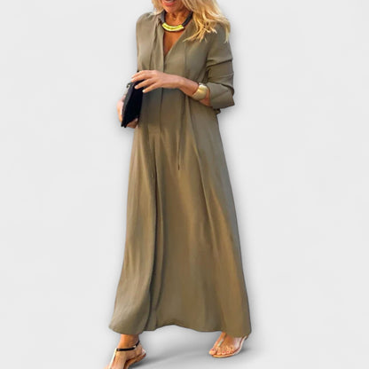 Vestido Largo Mujer Algodón Cuello en V Ajuste Holgado
