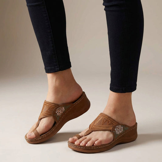 Sandalias Mujer Ortopédicas Cuña Bordado Floral - Mavetta
