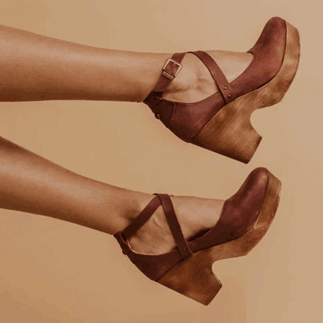 Zapatos Mujer Cuña Punta Cerrada Correa Ajustable Tobillo
