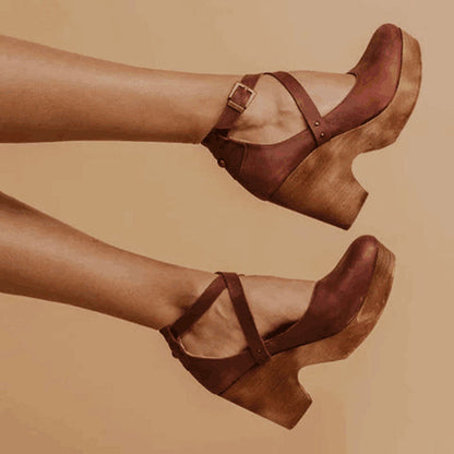 Zapatos Mujer Cuña Punta Cerrada Correa Ajustable Tobillo