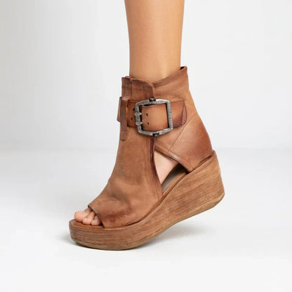Botines Mujer Cuña Puntera Abierta Diseño Moderno