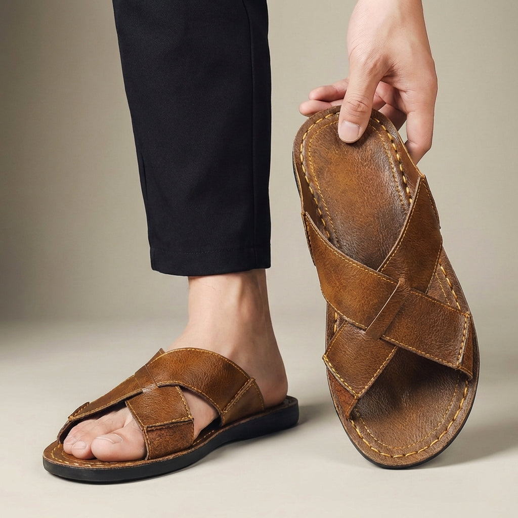 Sandalias Hombre con Correas Cruzadas Suela Plana Casual