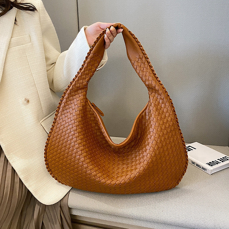 Bolso de hombro mujer de cuero sintético trenzado media luna