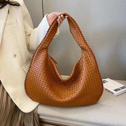 Bolso de hombro mujer de cuero sintético trenzado media luna