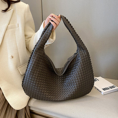 Bolso de hombro mujer de cuero sintético trenzado media luna