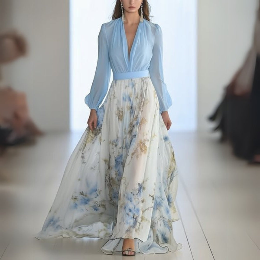 Vestido maxi mujer de tejido floral con escote - Mavetta