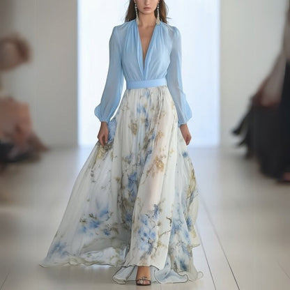 Vestido maxi mujer de tejido floral con escote - Mavetta