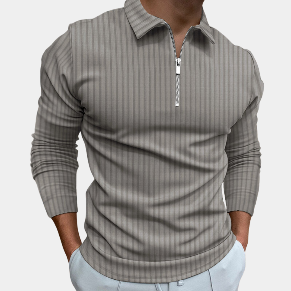 Polo hombre de manga larga tejido con rayas