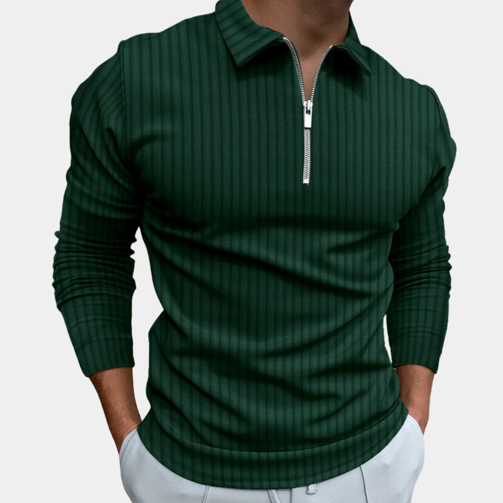 Polo hombre de manga larga tejido con rayas