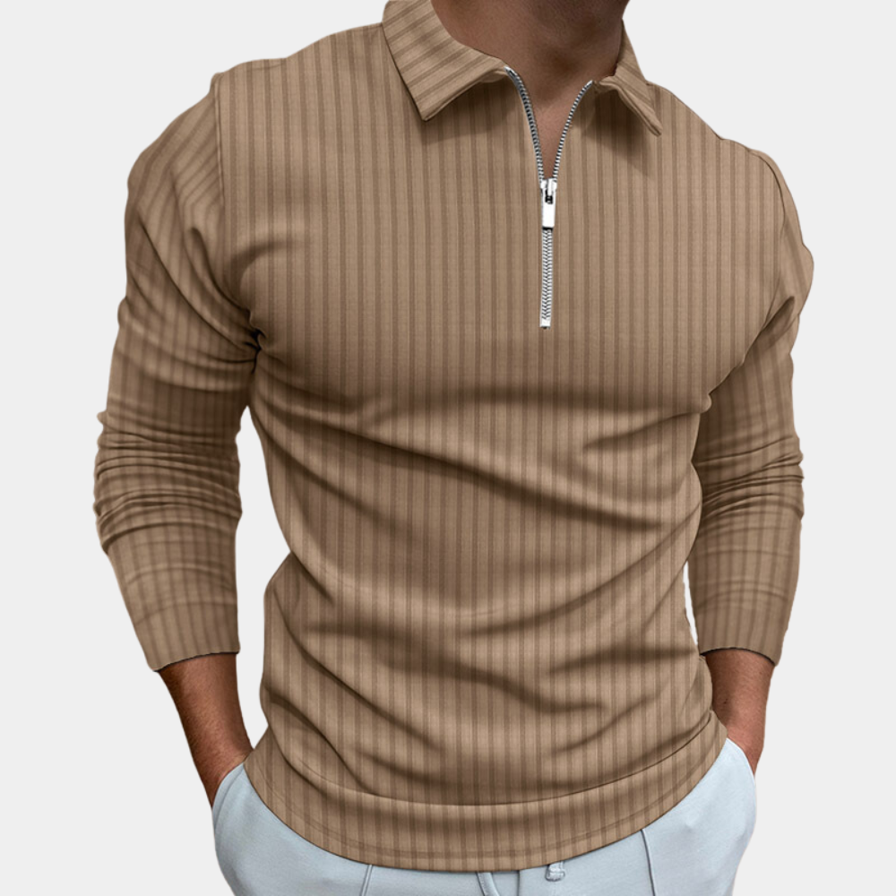 Polo hombre de manga larga tejido con rayas