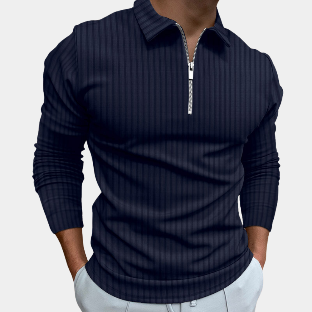 Polo hombre de manga larga tejido con rayas