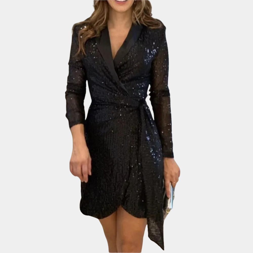 Vestido Blazer Mujer Cruzado con Lentejuelas Manga Larga