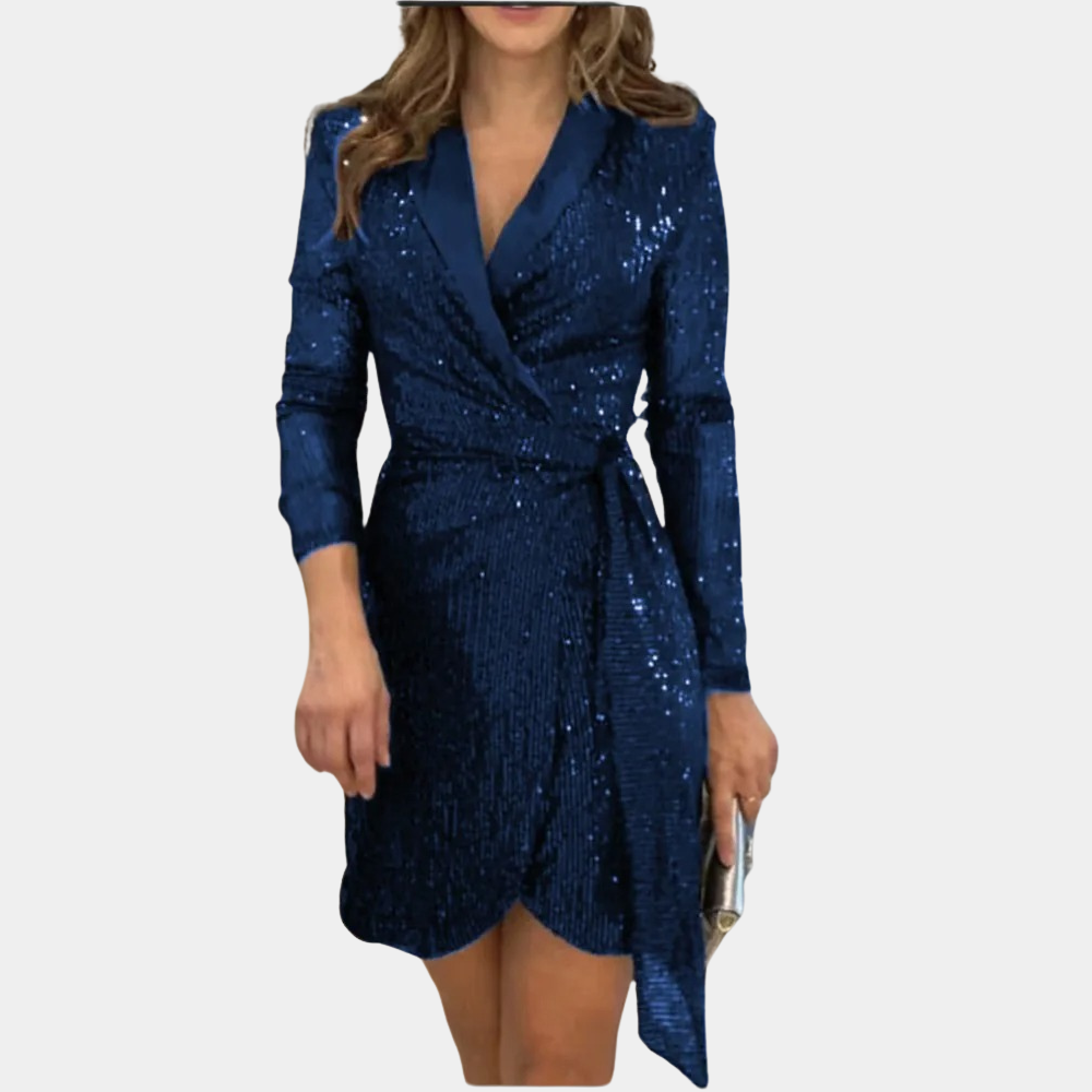 Vestido Blazer Mujer Cruzado con Lentejuelas Manga Larga
