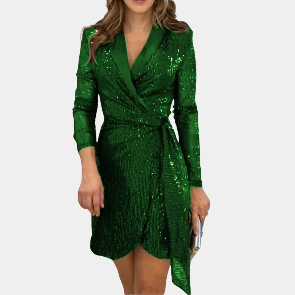 Vestido Blazer Mujer Cruzado con Lentejuelas Manga Larga