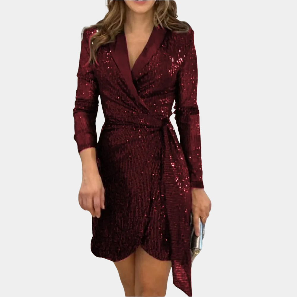 Vestido Blazer Mujer Cruzado con Lentejuelas Manga Larga - Mavetta