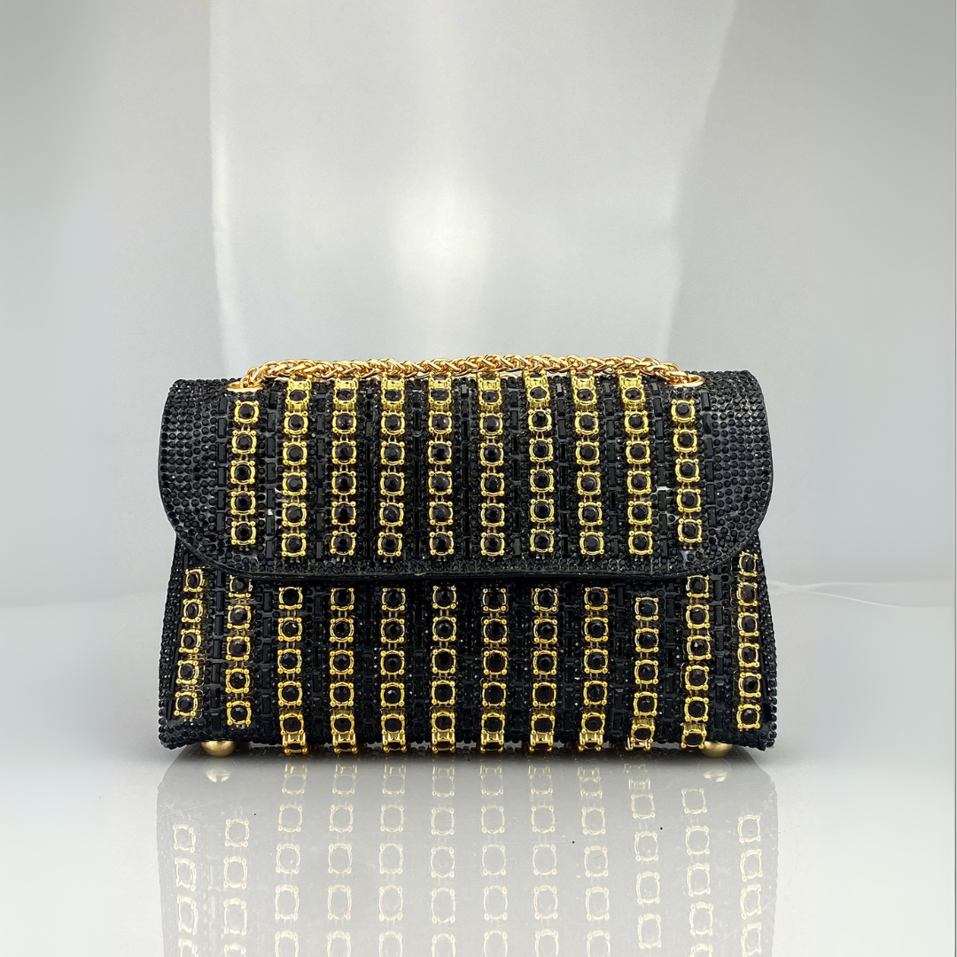 Bolso de hombro mujer con cadena y pedrería estilo clutch