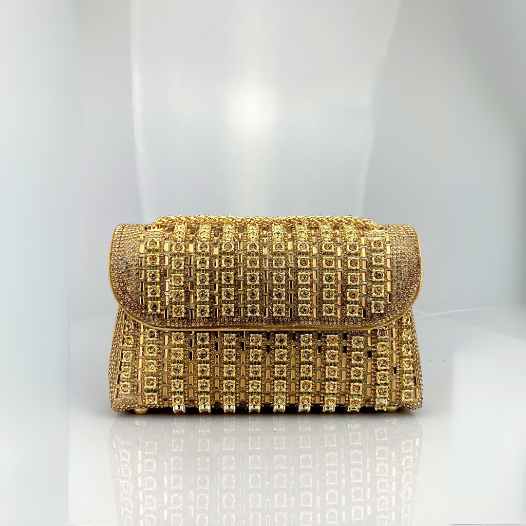 Bolso de hombro mujer con cadena y pedrería estilo clutch