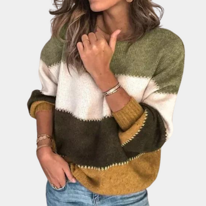 Suéter Mujer de Punto Suave Corte Holgado Diseño Bloques