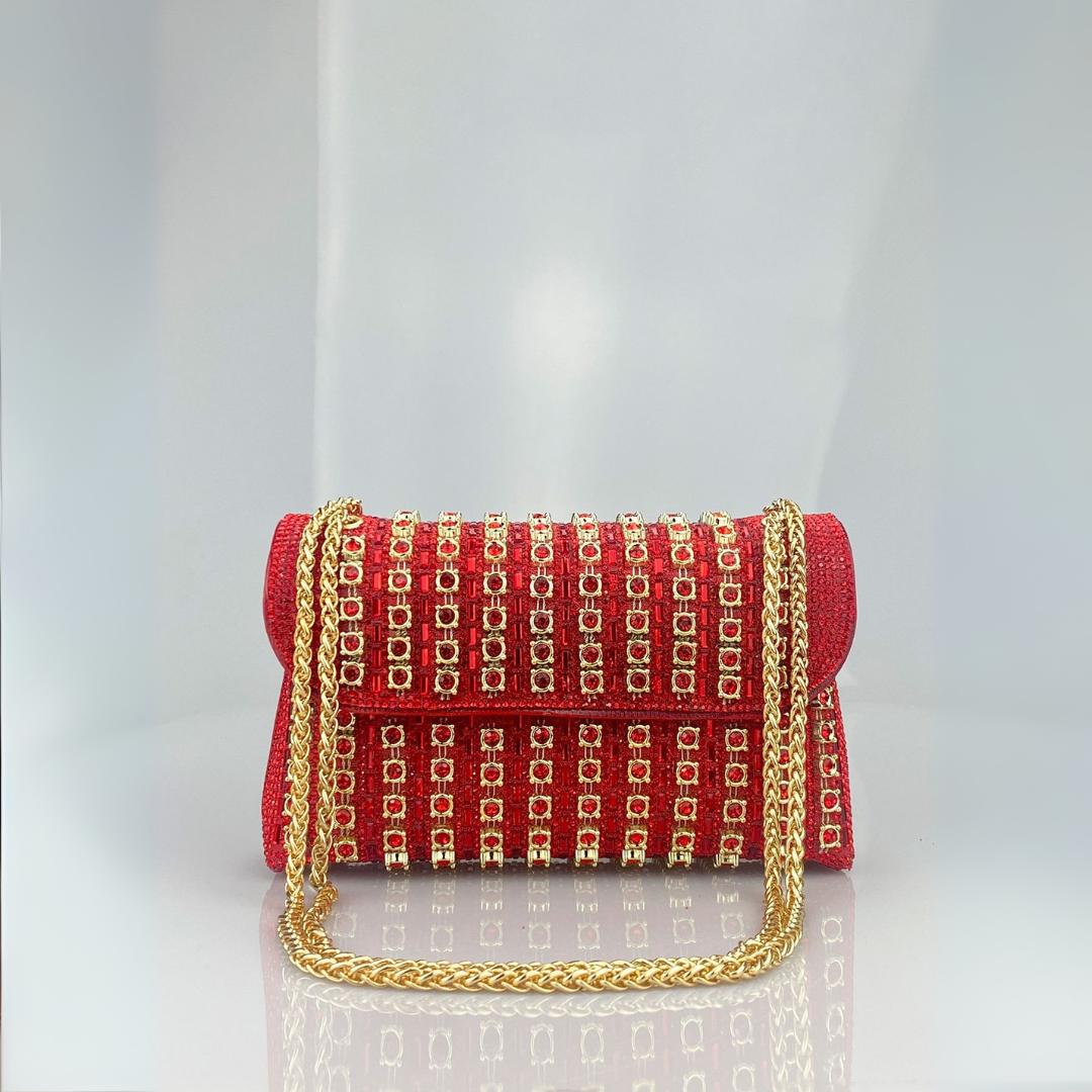 Bolso de hombro mujer con cadena y pedrería estilo clutch