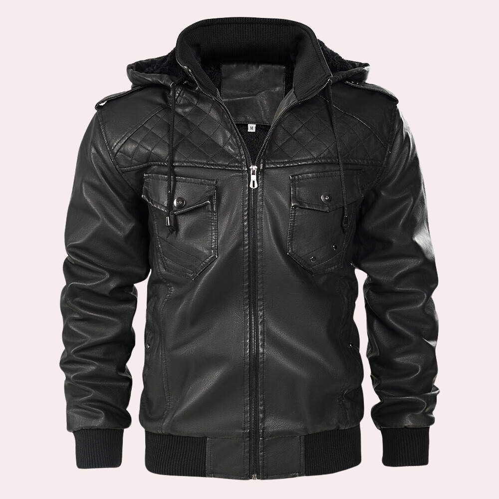 Chaqueta Hombre de Cuero con Capucha Estilo Casual