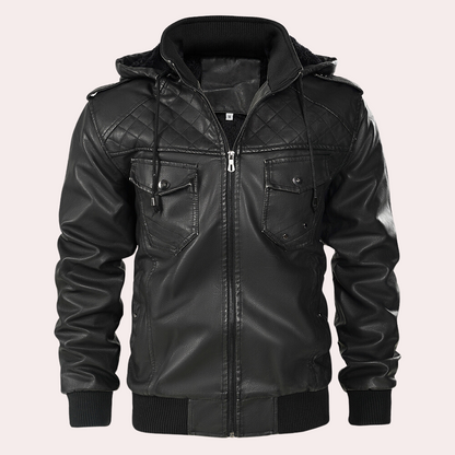 Chaqueta Hombre de Cuero con Capucha Estilo Casual