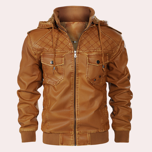 Chaqueta Hombre de Cuero con Capucha Estilo Casual - Mavetta