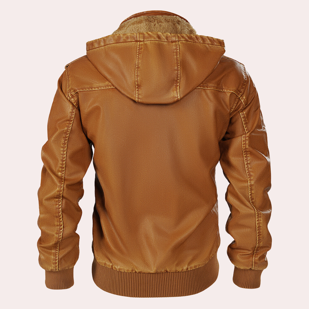 Chaqueta Hombre de Cuero con Capucha Estilo Casual