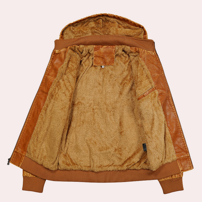 Chaqueta Hombre de Cuero con Capucha Estilo Casual