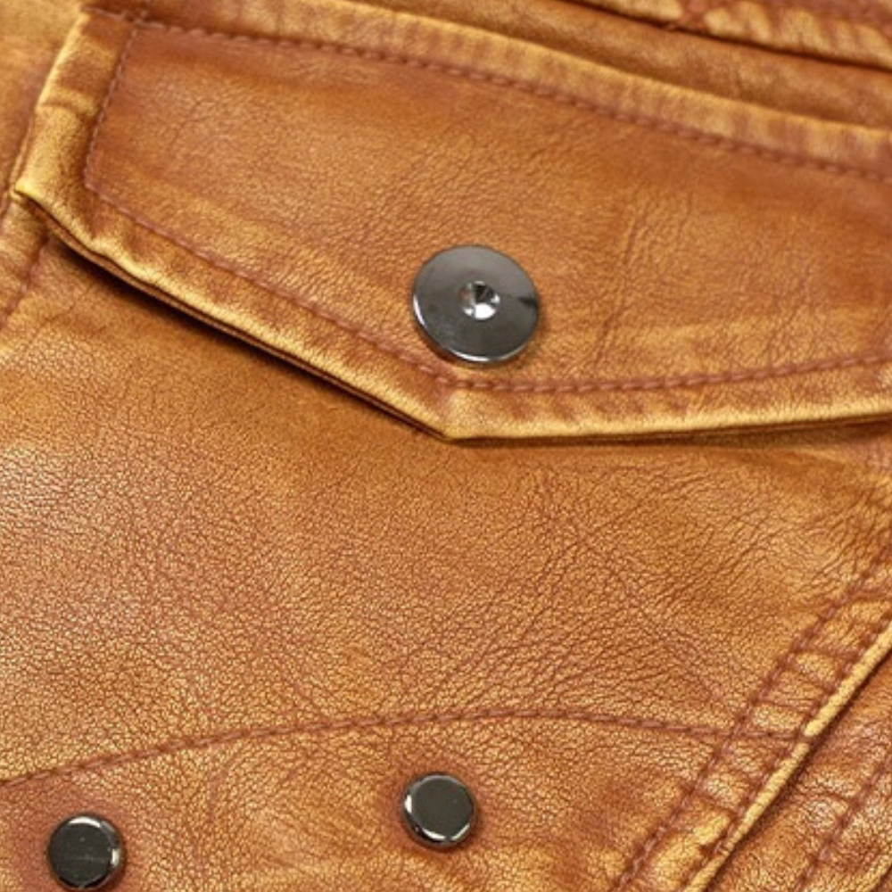 Chaqueta Hombre de Cuero con Capucha Estilo Casual