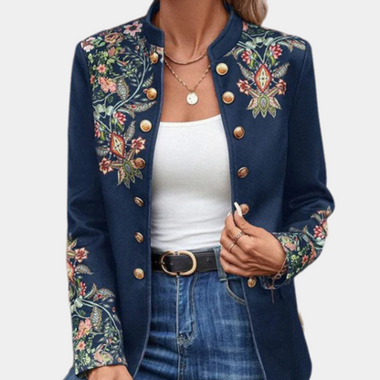Blazer mujer de tela estampado floral corte entallado