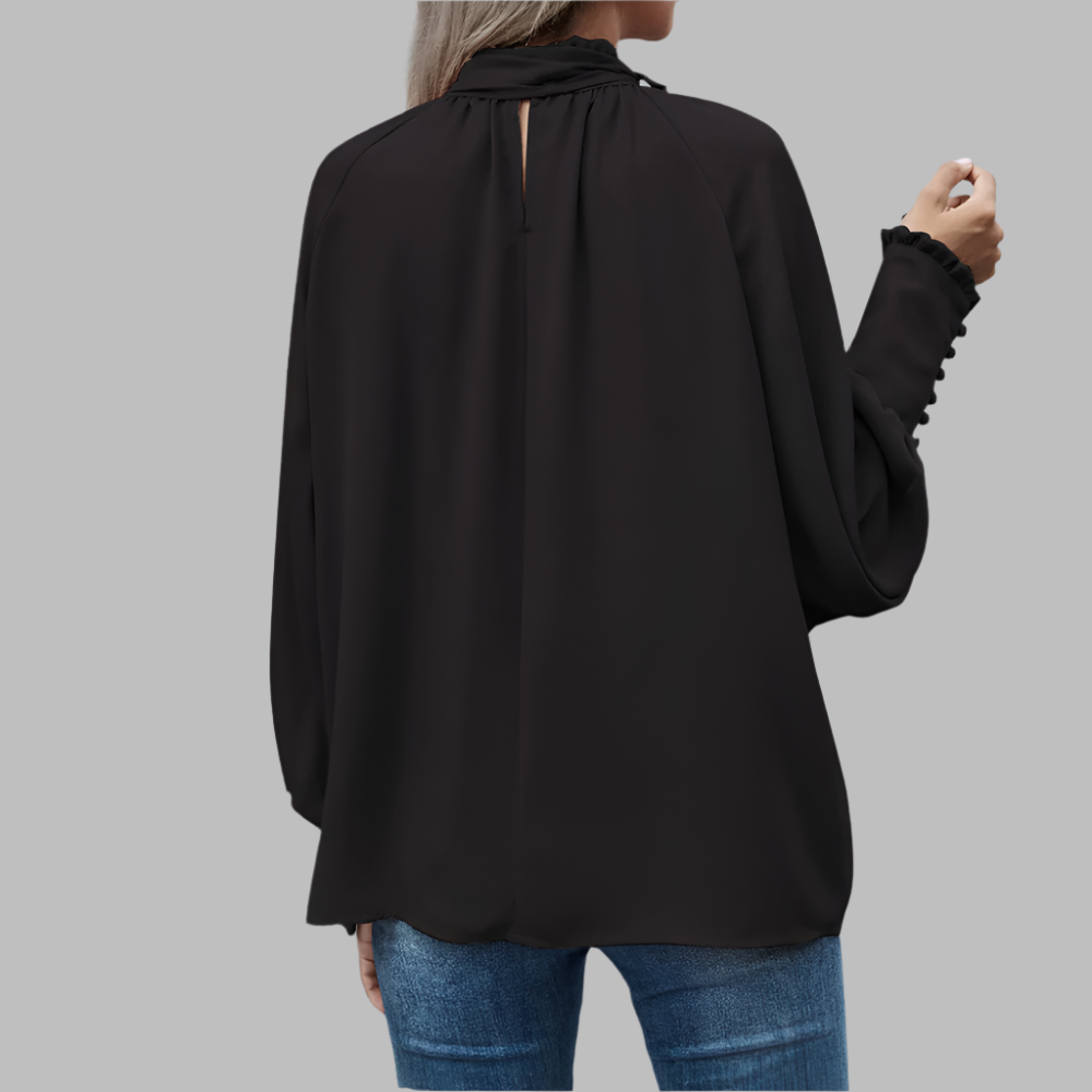 Blusa Mujer de Tela Ligera con Lazo y Mangas Largas