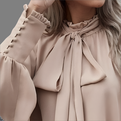 Blusa Mujer de Tela Ligera con Lazo y Mangas Largas