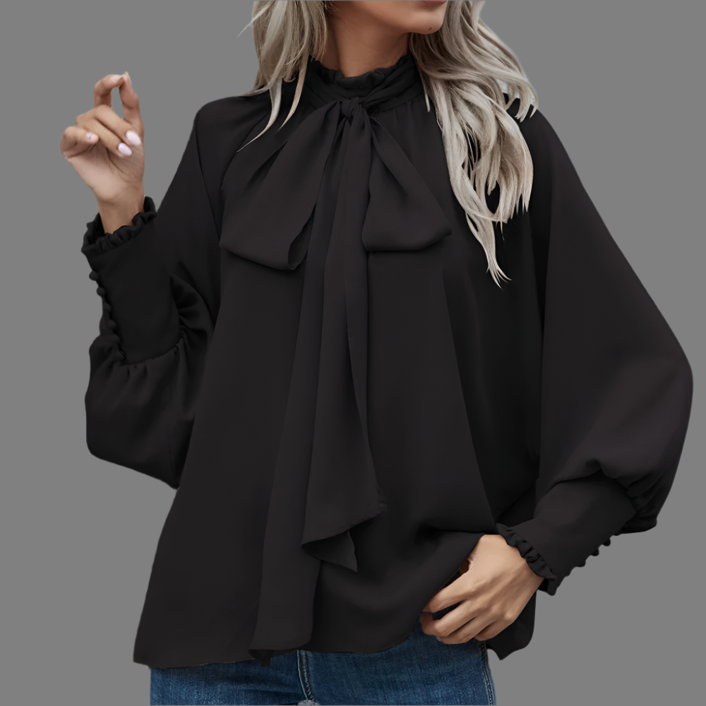 Blusa Mujer de Tela Ligera con Lazo y Mangas Largas