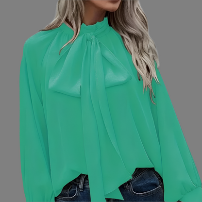 Blusa Mujer de Tela Ligera con Lazo y Mangas Largas