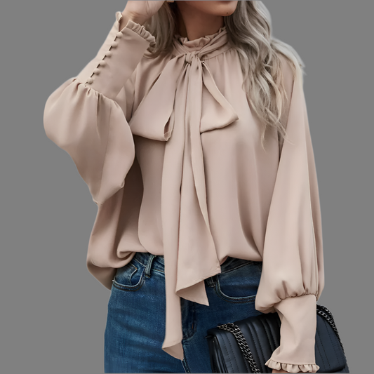 Blusa Mujer de Tela Ligera con Lazo y Mangas Largas - Mavetta