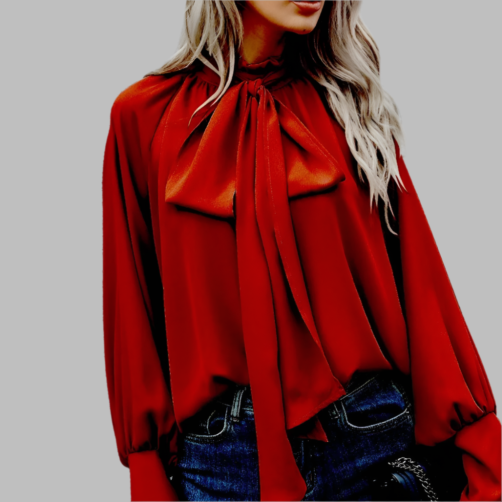 Blusa Mujer de Tela Ligera con Lazo y Mangas Largas