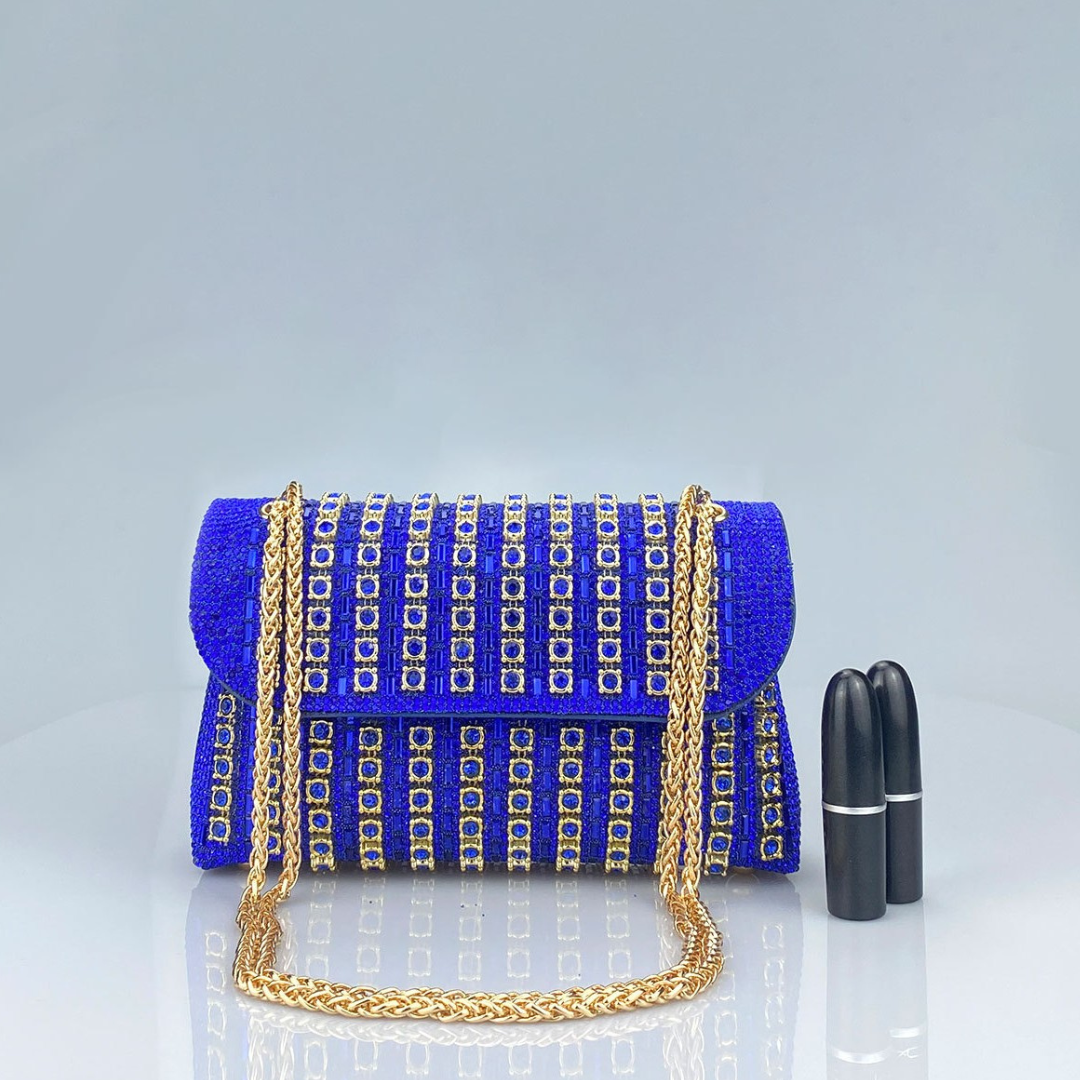 Bolso de hombro mujer con cadena y pedrería estilo clutch