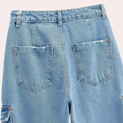 Pantalones Cargo Mujer de Mezclilla Corte Recto