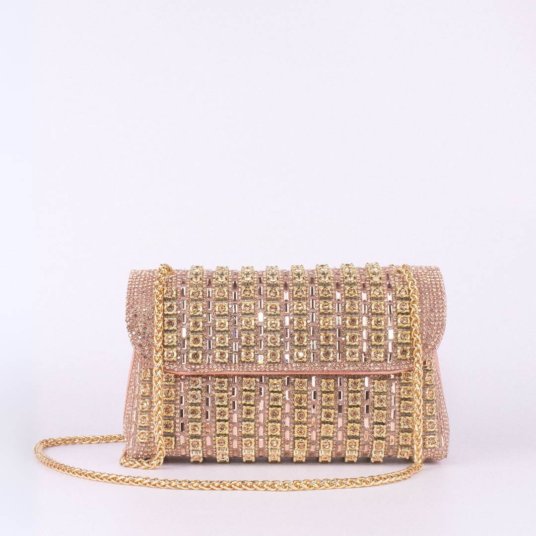 Bolso de hombro mujer con cadena y pedrería estilo clutch