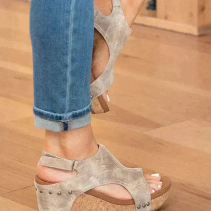 Sandalias Cuña Mujer Piel Abierta Ajuste Cómodo
