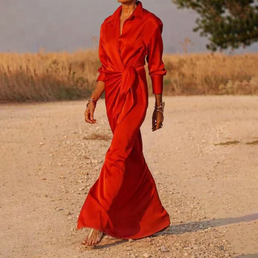 Vestido largo mujer cruzado manga larga estilo maxi - Mavetta