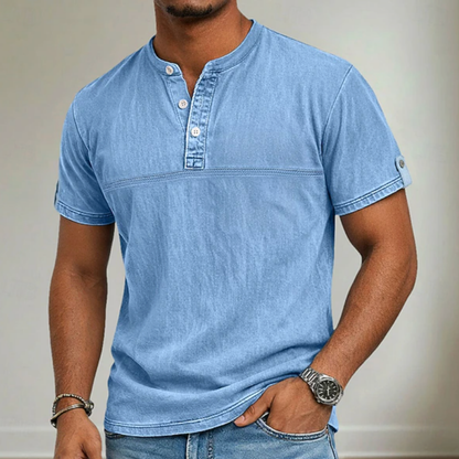 Camisa Hombre Casual Manga Corta Cuello Mao Ligera