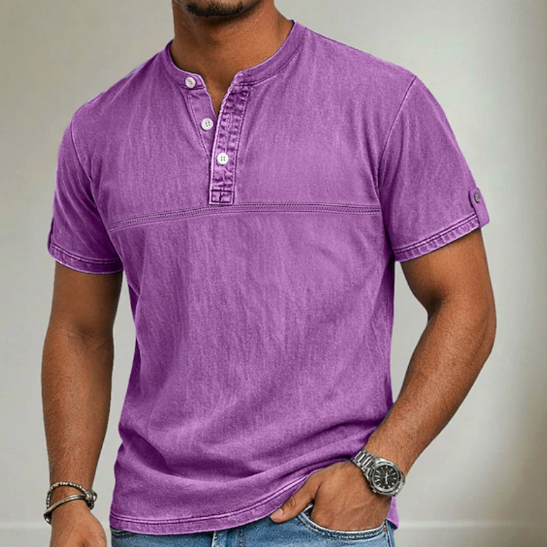 Camisa Hombre Casual Manga Corta Cuello Mao Ligera