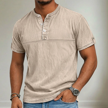 Camisa Hombre Casual Manga Corta Cuello Mao Ligera