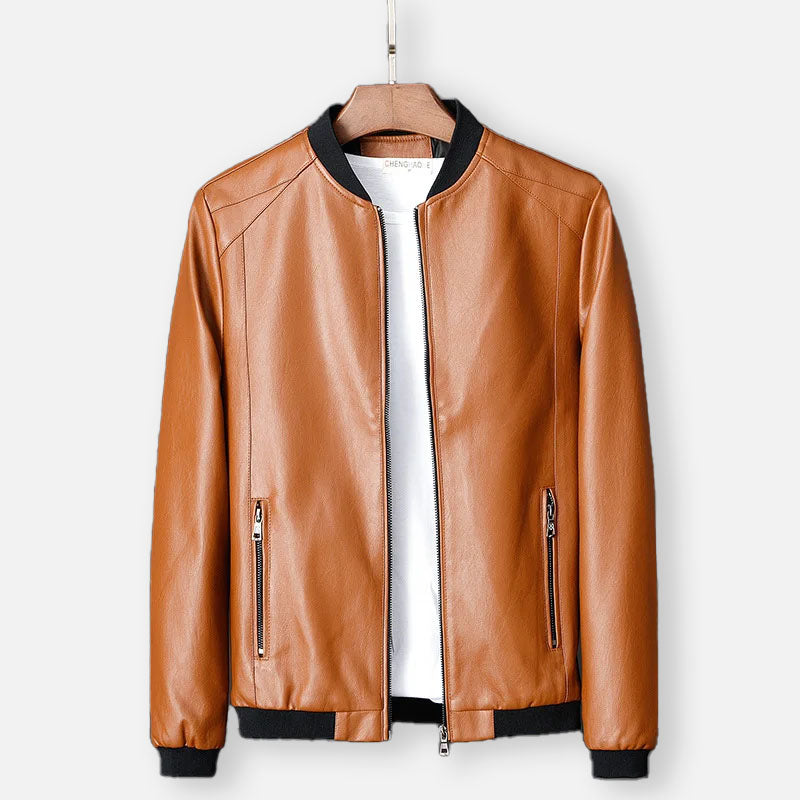 Chaqueta Hombre de Cuero con Cremallera Ajuste Clasico