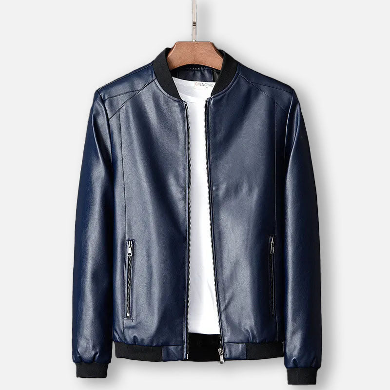 Chaqueta Hombre de Cuero con Cremallera Ajuste Clasico