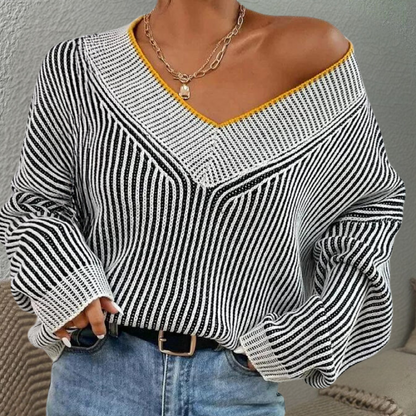Jersey Mujer de Punto Suave Rayas Hombros Descubiertos